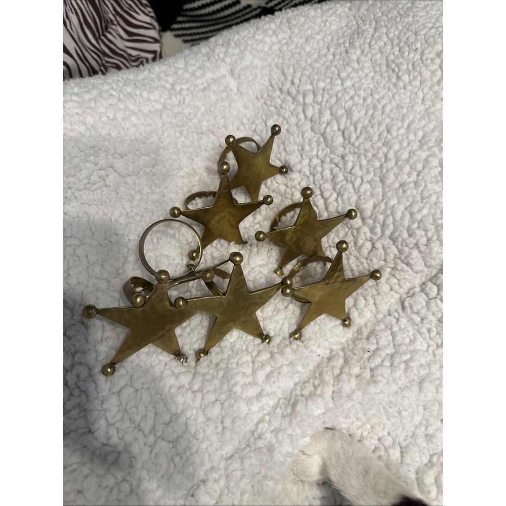 7 Ct Brass Metal Star Napkin Rings Hammered Dimpled 2‎ 1/4-in